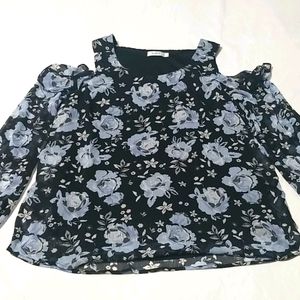 RICKI'S cold shoulder chiffon floral blouse.